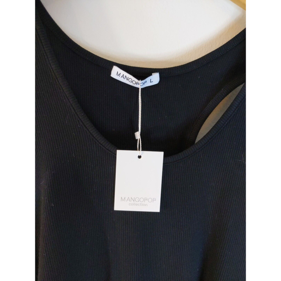 MANGOPOP Women Scoop Neck Sleeveless Ribbed Racerback Bodysuit Black Size Large - Picture 3 of 3